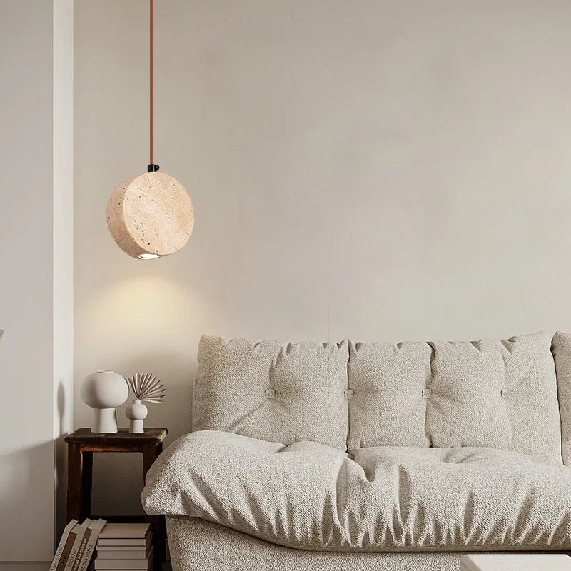 suspension vintage en pierre naturelle avec abat-jour cloche - vue 3 sur 6