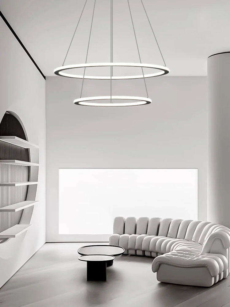 minimalist circular ring chandelier with dimmable light - vue 4 sur 10