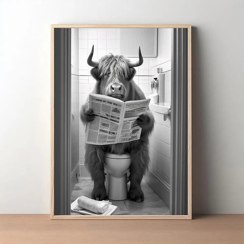 Animal On the Toilet Canvas Painting, Funny Bathroom Wall Art Pictures Prints, Black And White Animal Poster, Home Decor Murals