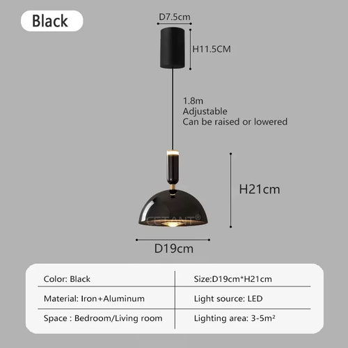 Nordic LED pendant light with adjustable height for home decoration, dining room, living room, bedroom, bedside lighting - vue 8 sur 14