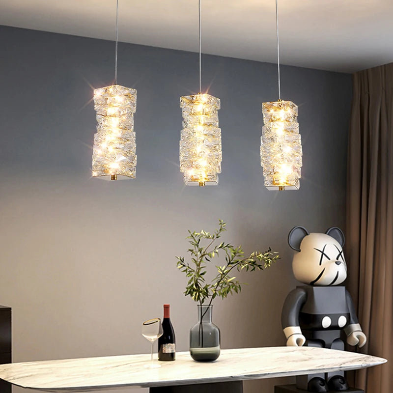 suspension nordique moderne en acier inoxydable et cristal décoratif - vue 5 sur 18