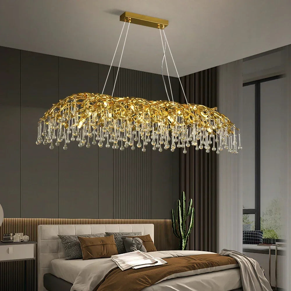 lustre en cristal de luxe design goutte de pluie élégant - vue 4 sur 10