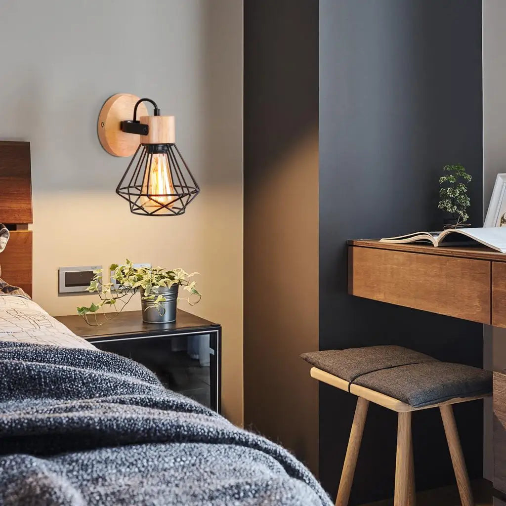 applique murale rétro industrielle en fer et bois décoration d'intérieur moderne - vue 5 sur 15