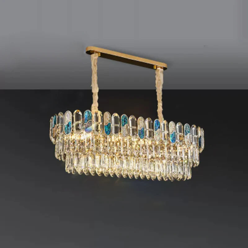 plafonnier led art déco en cristal doré et acier inoxydable - vue 5 sur 18