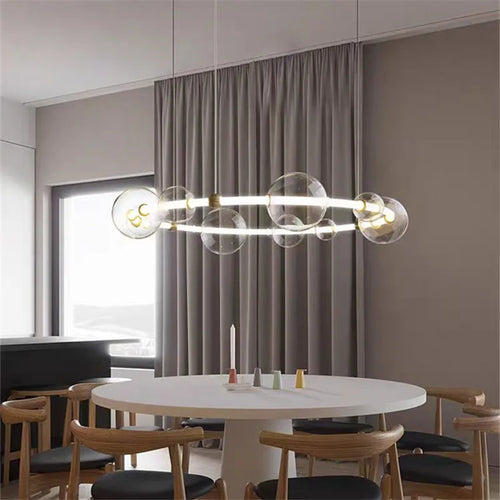 lustre de luxe à bulles longue bande éclairage led en verre transparent créatif - vue 6 sur 15