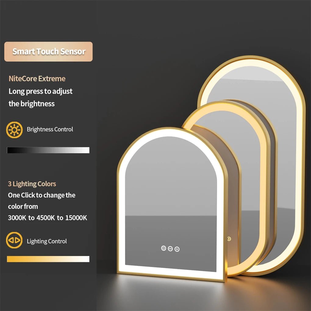 LED Bathroom Mirror Oval Illuminated Wall Mirror Aluminum Gold Frame Memory Anti-fog 3 Changeable Color, IP56 800/1000/1200MM - vue 6 sur 9