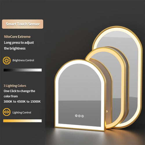 LED Bathroom Mirror Oval Illuminated Wall Mirror Aluminum Gold Frame Memory Anti-fog 3 Changeable Color, IP56 800/1000/1200MM - vue 7 sur 9