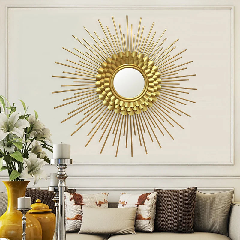 Creative Iron Golden Pendant for Living Room, Luxury Wall Hanging Mirror, Home Hallway Decor, Metal Wall Artistic for Bedroom