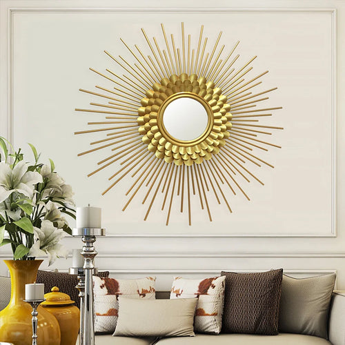 Creative Iron Golden Pendant for Living Room, Luxury Wall Hanging Mirror, Home Hallway Decor, Metal Wall Artistic for Bedroom - vue 2 sur 8