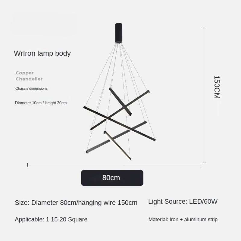 Modern Simple Design LED Ceiling Light, Penthouse Lobby Duplex Corridor Hotel Lobby Living Room Ceiling Decoration Chandelier - vue 9 sur 9