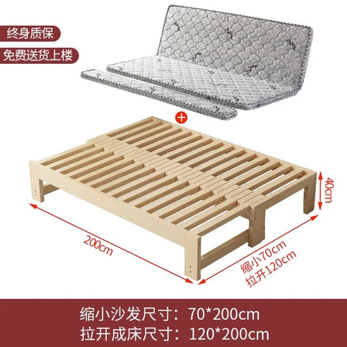 Customized: Fold-out sofa bed, dual-purpose all-solid wood, small apartment, telescopic bed, pull-out bed, push-pull bed, foldab - vue 21 sur 24