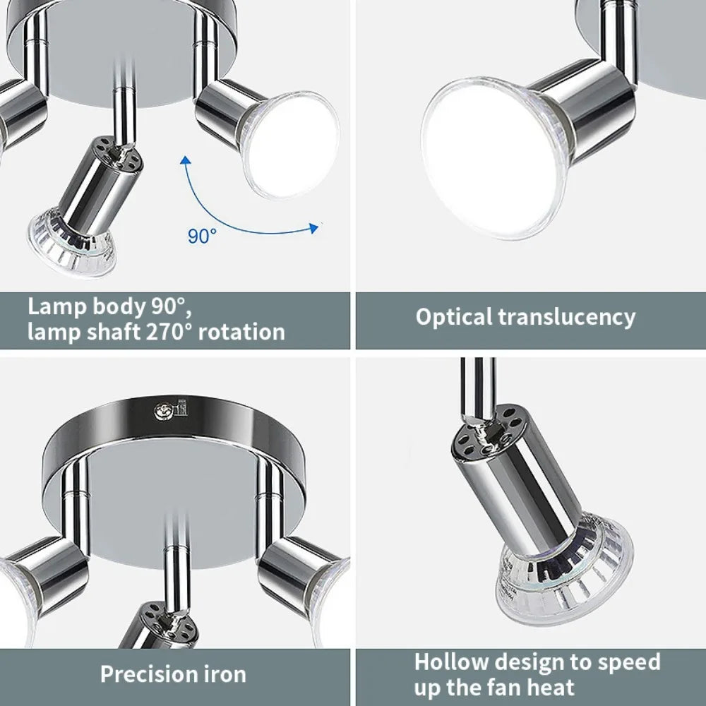 Plafonnier triple spot chrome noir brillant gu10 - vue 8 sur 8
