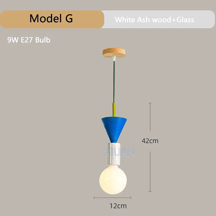 Suspension en bois modernes chambre nordique chevet LED suspension Restaurant cuisine coloré Lustre en bois Lustre maison Dec - vue 11 sur 13