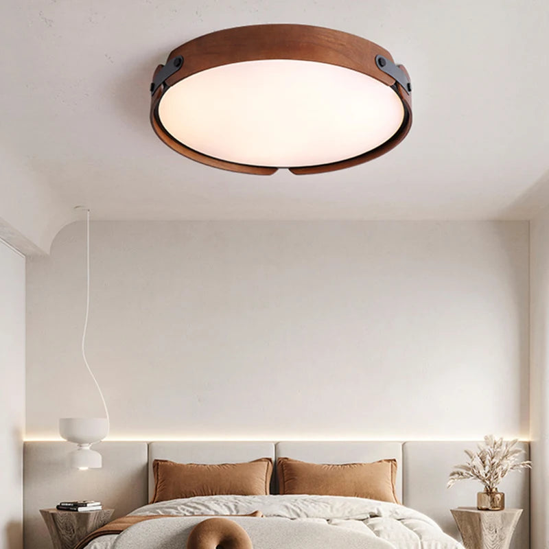 plafonnier en bois avec cuir artificiel et 3 ronds interchangeables créatif - vue 5 sur 9