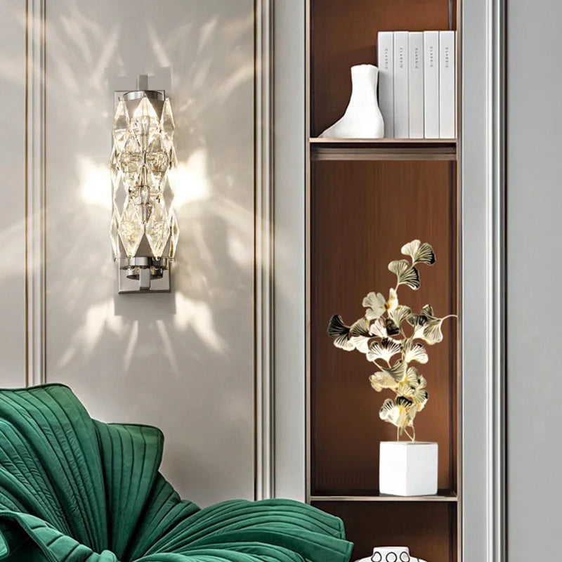 applique murale led chromée en verre de cristal avec 3 gradations variables