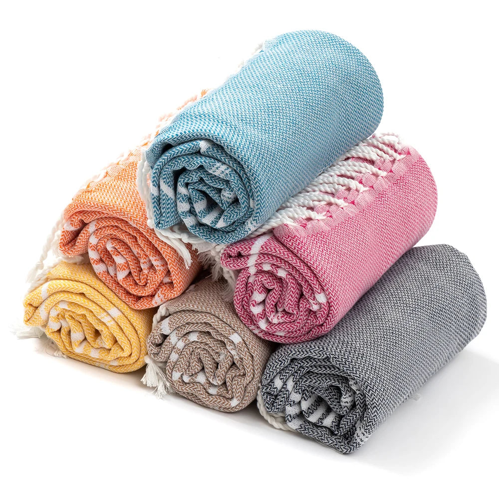 serviette de plage turque rayee franges coton absorbant