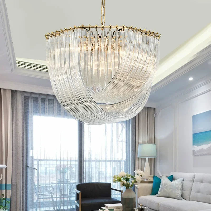 lustre moderne en métal et verre avec éclairage led - vue 4 sur 7