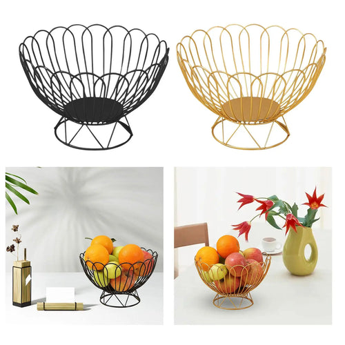 Iron Wire Fruit Basket, Fruit Storage Bowls Decorative Stand for Kitchen Counter - vue 4 sur 8