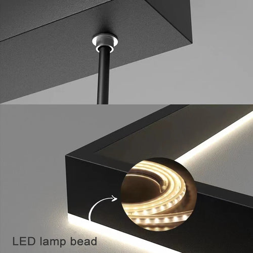 Lustre Led carré moderne pour salon salle à manger chambre cuisine noir Rectangle Led plafonnier suspension lampe - vue 6 sur 18