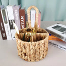 Wicker Flatware Organizer, Hand Woven Water Hyacinth Cutlery Holder for Countertop with Handle