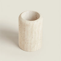 Natural Beige Travertine Marble Stone Toothbrush Washing Storage Cup, Small Vase, Ornaments, Yellow, Tray, D7.5 X H12 cm
