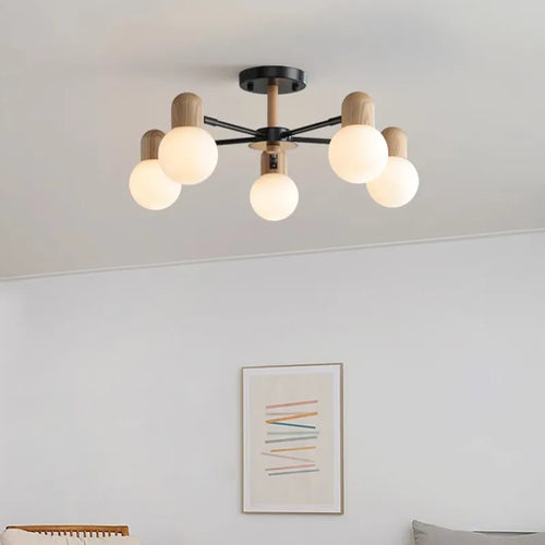 Plafonnier LED en bois au design nordique multi-têtes