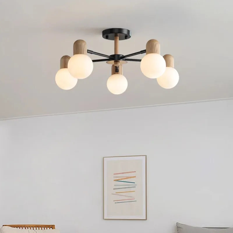 Plafonnier LED en bois au design nordique multi-têtes - vue 6 sur 9