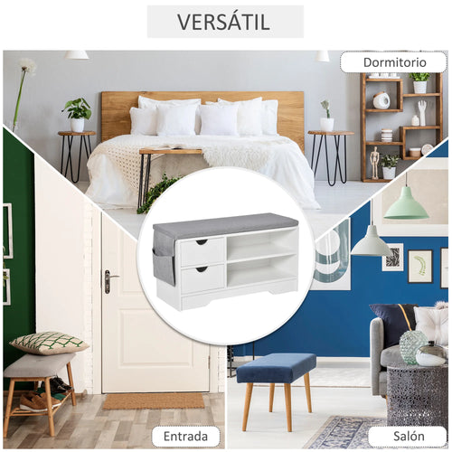 HOMCOM bench shoe rack with seat and 2 drawers 80.5x30.5x43.5 cm white and gray - vue 6 sur 6