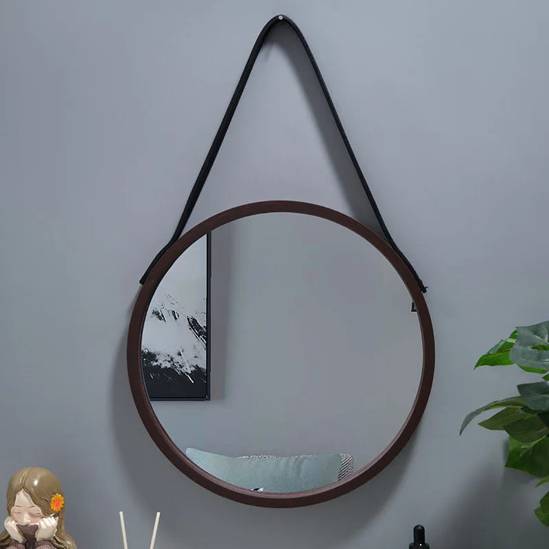 miroir rond mural en bois épais pour maquillage - vue 4 sur 9