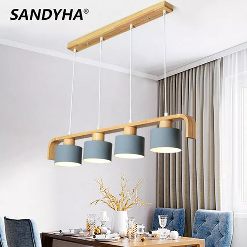 Suspension nordiques abat-jour en métal Led en bois décor à la maison lampe suspendue Restaurant café intérieur créativité lustres luminaires
