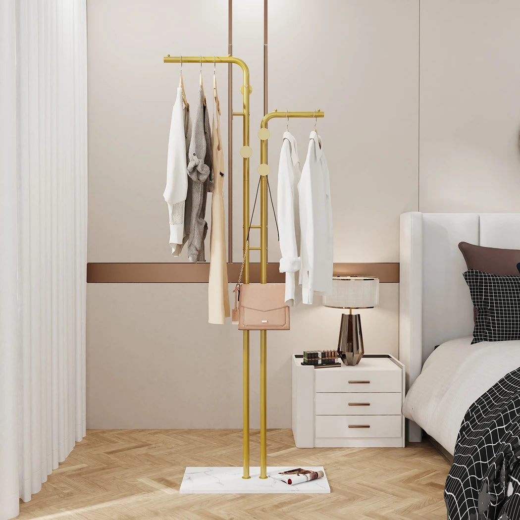 porte-manteau métallique avec base en marbre doré élégant - vue 5 sur 7