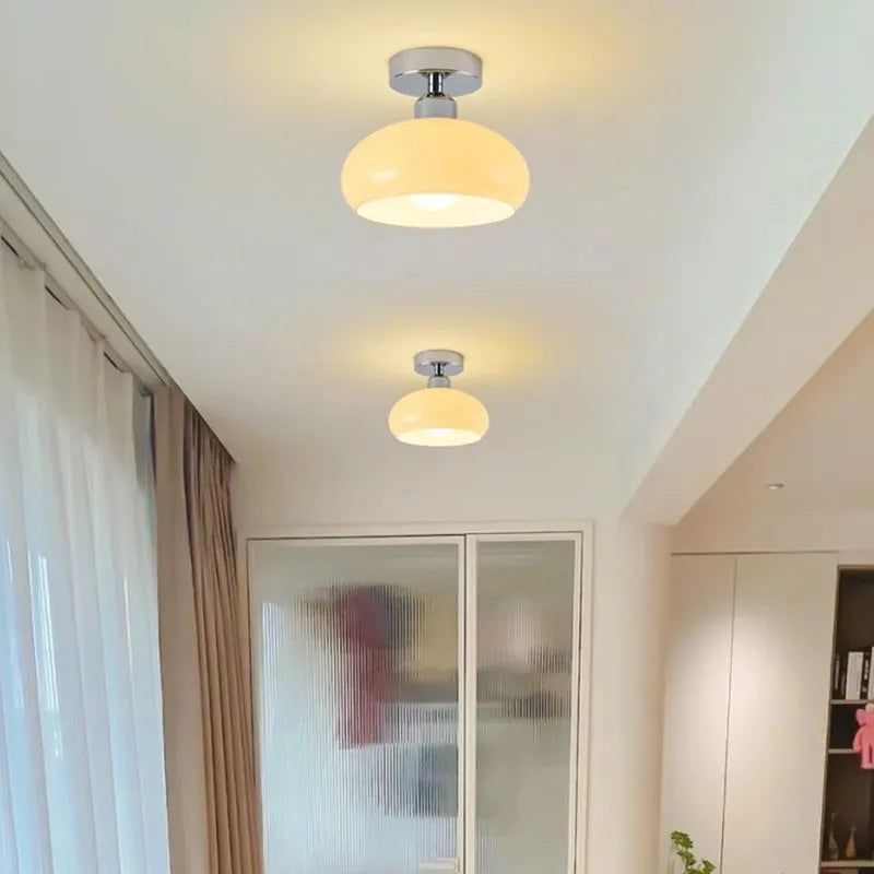 Plafonnier LED en verre nordique rétro crème décor lampe or E27 éclairage pour allée couloir salon luminaires d'intérieur Lustre - vue 5 sur 9