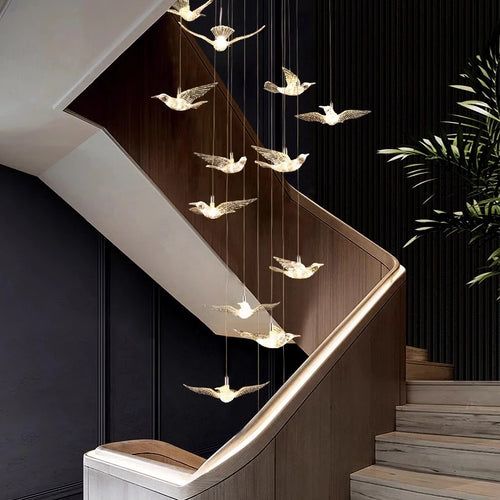 YOULAIKE oiseau design led lustre pour escalier de luxe salon suspendu luminaire couloir longue spirale acrylique lampes - vue 3 sur 20
