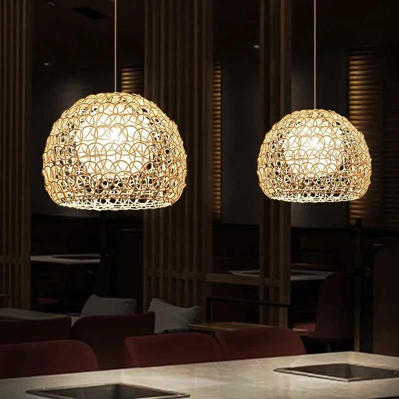 lustre en rotin tissé à la main style chinois moderne - vue 5 sur 14