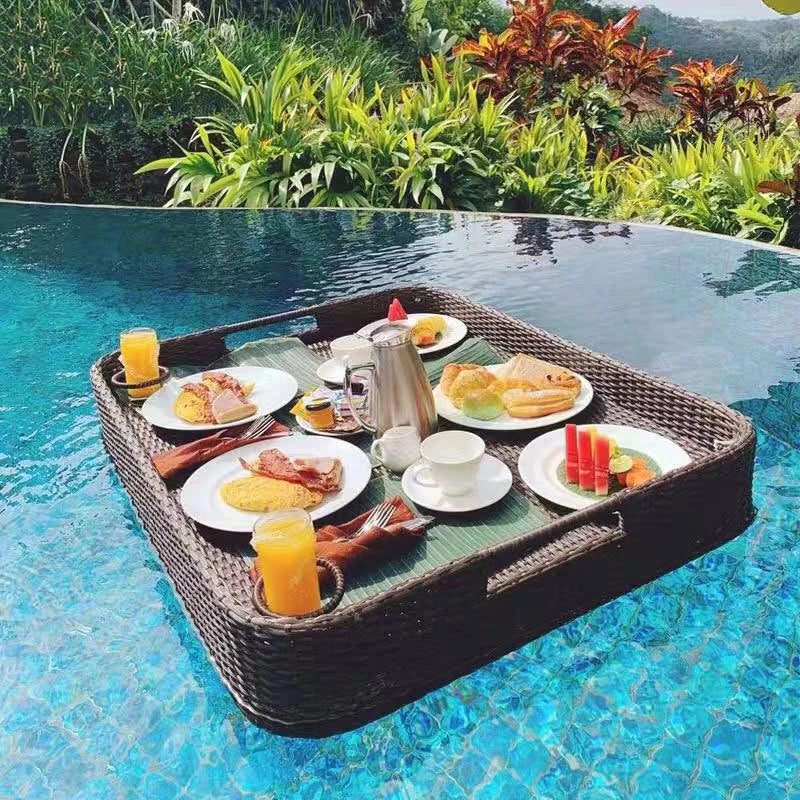 plateau en rotin nordique pour fruits et boissons de piscine - vue 5 sur 22
