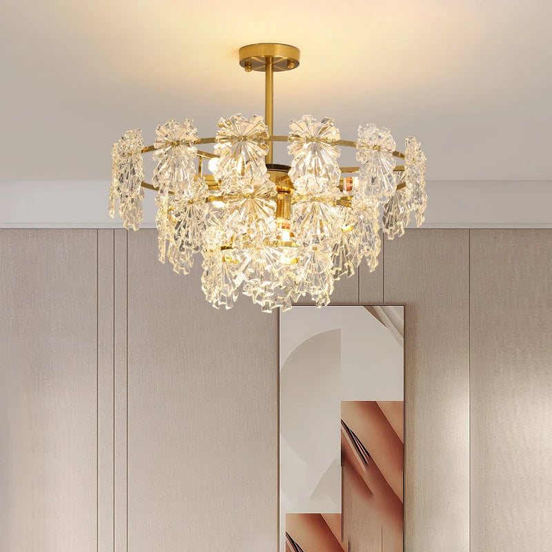 lustre moderne en cristal avec fleurs luminaire suspendu - vue 6 sur 9