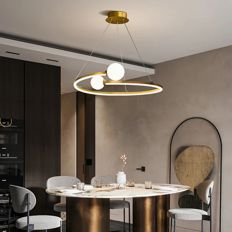 lustre nordique anneau led suspension éclairage luminaires - vue 5 sur 8