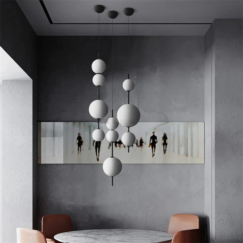 2024 LED White Glass Beads Pendant Chandelier Cafe Bar Bedroom Kitchen Round Ball Hanging Lighting Fixture Home Decor
