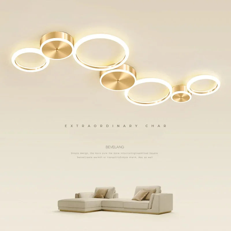 Plafond moderne à LEDs lustre en aluminium Simple plafonnier pour salon chambre salle à manger cercle anneaux plafonnier doré