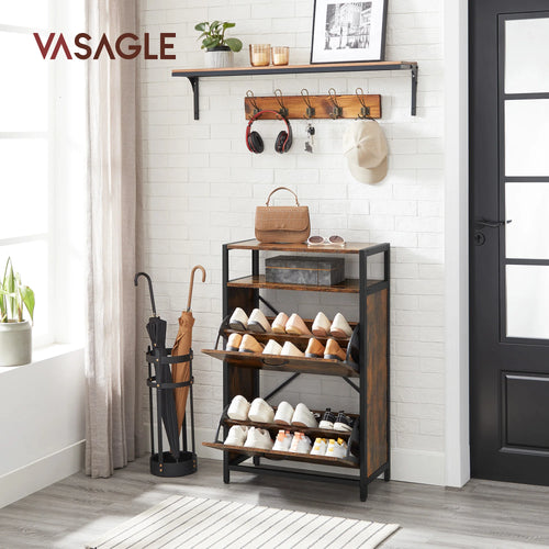 VASAGLE Shoe Cabinet with 2 Flip Doors, Hallway Shoe Storage Rack with Open Compartment, Internal Dividers, for 8-12 Pairs - vue 2 sur 7