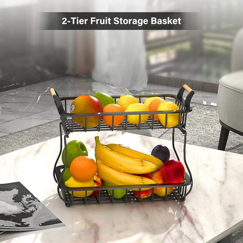 panier de rangement rectangulaire à deux niveaux pour fruits et légumes - vue 3 sur 6