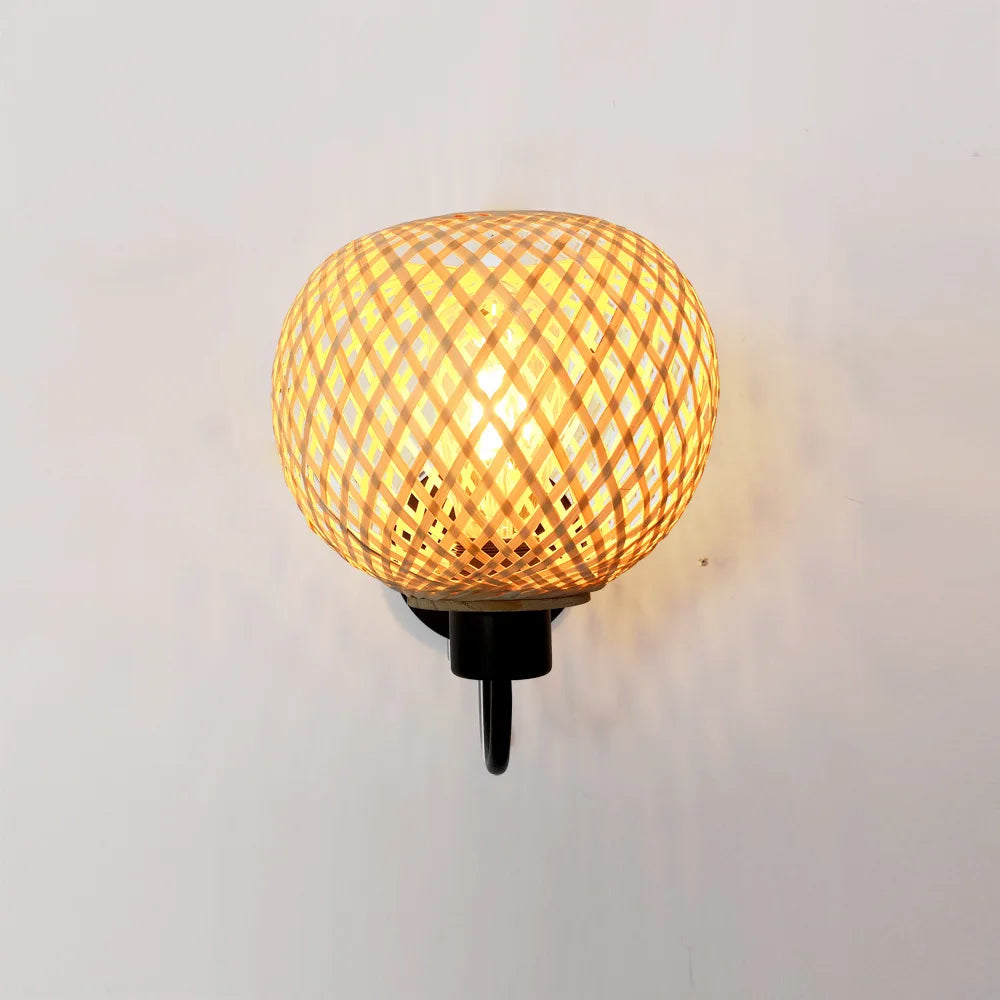 applique murale moderne en bambou tissé à la main avec interrupteur led