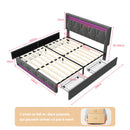 Upholstered Double Bed 140x200cm,LED Bed with 4 Drawers and Adjustable Headboard,Bed Frame with Wooden Slatted Frame,No Mattress