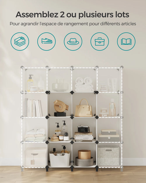 SONGMICS 6 Cube Storage Unit, Modular Plastic Cube Storage Organizer with Feet, Shoe Rack, Each Cube 30 x 30 x 30 cm - vue 5 sur 7