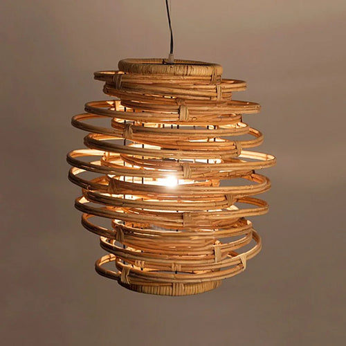 lustre en rotin style japonais vintage éclairage intérieur en bambou