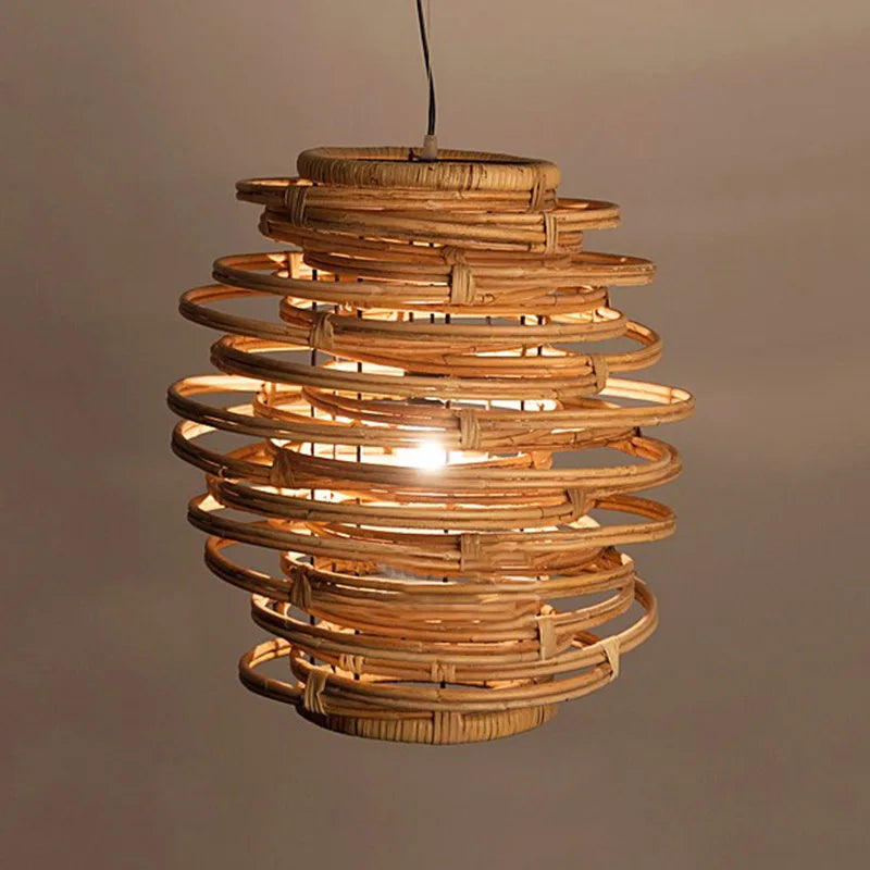 lustre en rotin style japonais vintage éclairage intérieur en bambou - vue 4 sur 5