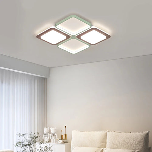 lampe de salon minimaliste carrée à grains de bois