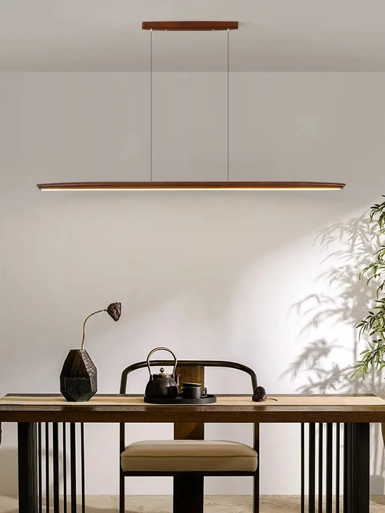 suspension led longue en bois massif moderne - vue 4 sur 15