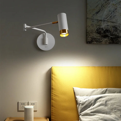 Applique murale LED à bascule télescopique balançoire bras long applique murale interrupteur d'applique interne éclairage de chevet domestique décor appliques lumières - vue 3 sur 21