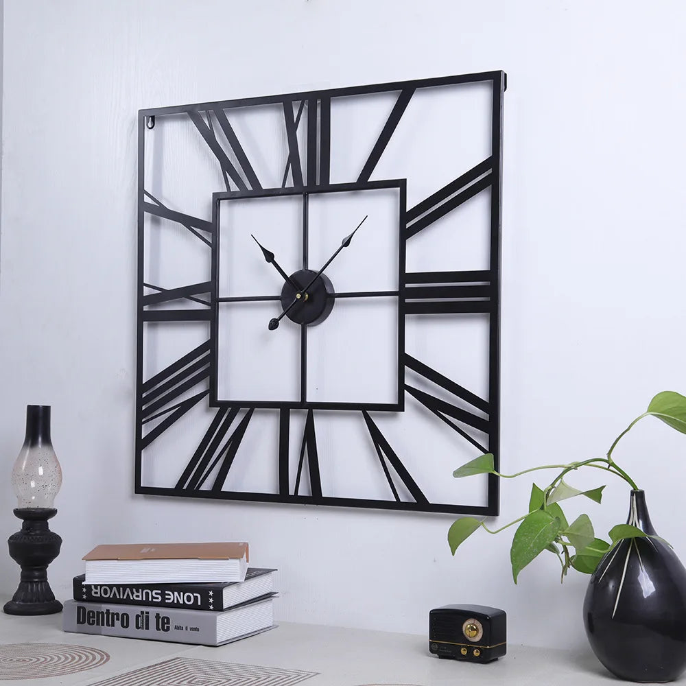 horloge murale moderne 3D rétro carrée chiffres romains décoration silencieuse - vue 5 sur 9